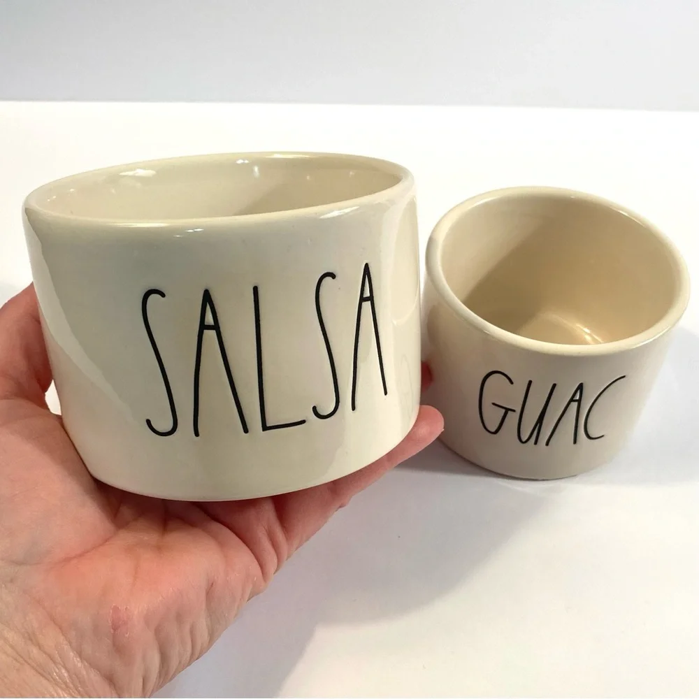 Rae Dunn SALSA and GUAC Ceramic Pottery Serving Bowl Set Party Appetizer Dishes